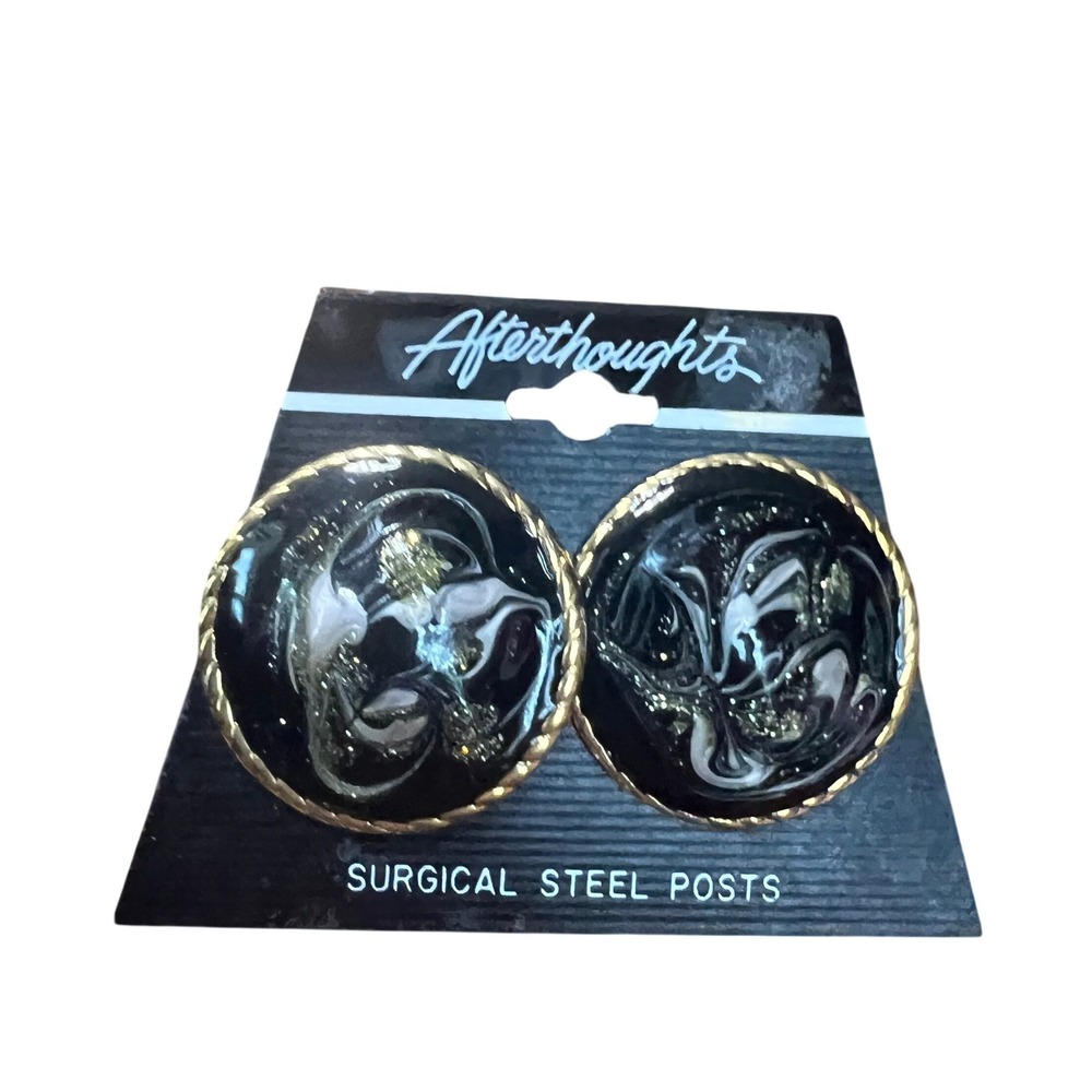 Vtg NEW 90's Surgical Steel Posts Large Gaudy Earrings Swirl Iridescent‎ Galaxy